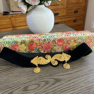 Elegant Black and Gold Judith Leiber Black Suede Belt